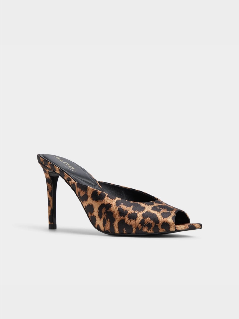 Aldo Leopard Print Peep-Toe Mule in Brown and Black
